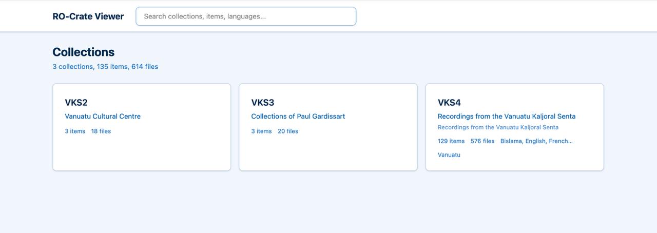 Collections view showing a list of archive collections